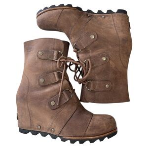 SOREL WOMEN’S JOAN OF ARCTIC WEDGE BOOT TOBACCO LEATHER SZ 8.5